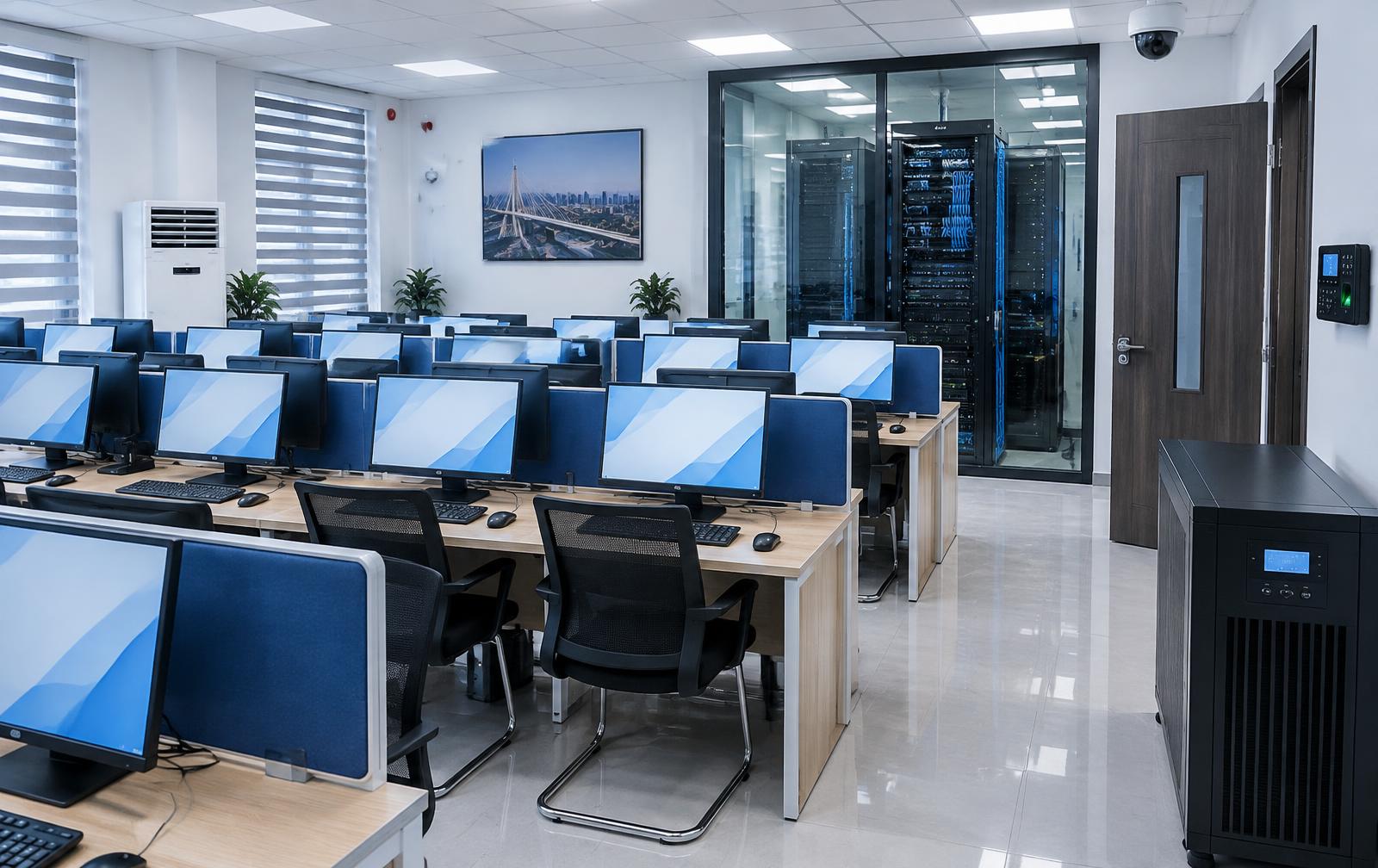 Modern computer based testing centre with secure network and power infrastructure